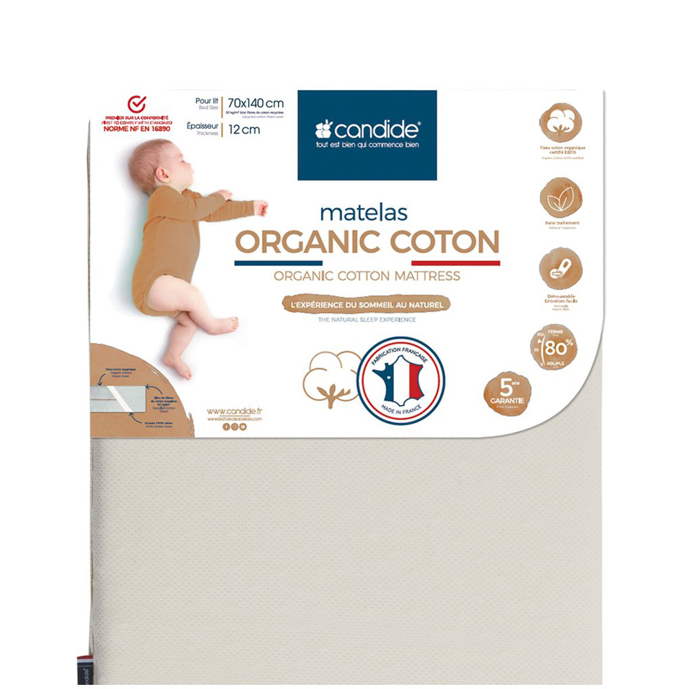 Matelas Organic Coton déhoussable BLANC Candide