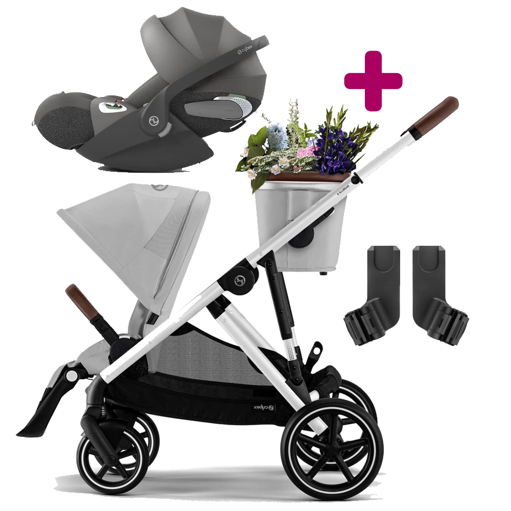 Pack poussette duo Gazelle S 2023 Lava Grey + Coque Cloud T i-Size Mirage Grey + adaptateurs coque Cybex