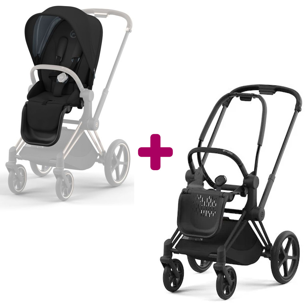 Cybex - Poussette Priam 2022 Matt Black + siège Manhattan Grey Plus  Cybex