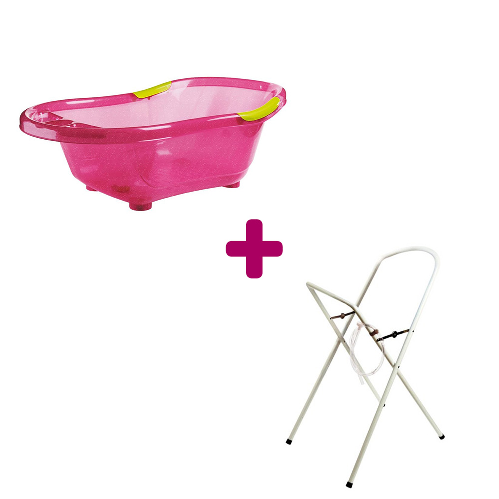 Pack Baignoire rose pailletée + support de baignoire blanc avec tuyau dBb Remond