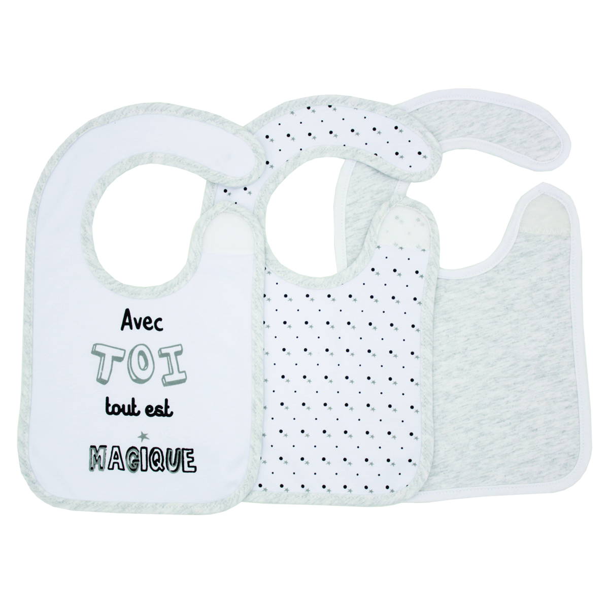 Lot de 3 bavoirs naissance BLANC Little Band