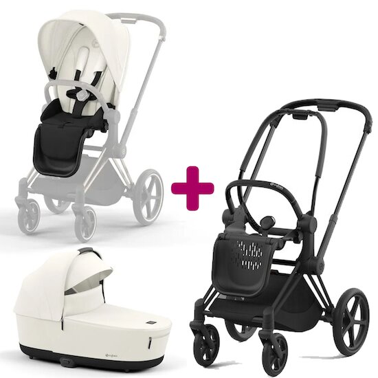 Cybex Pack Chassis Priam matt black + Siège Off White + Nacelle Off White  