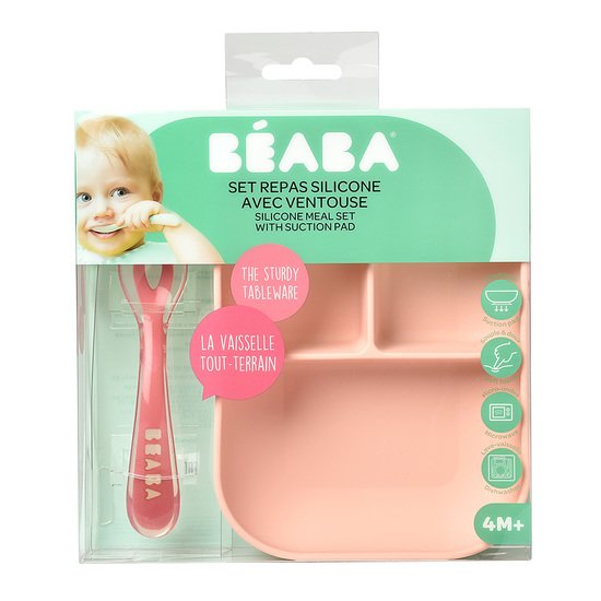 Béaba Set repas silicone 2 pièces compartimenté Pink  Béaba Set repas silicone 2 pièces compartimenté Pink