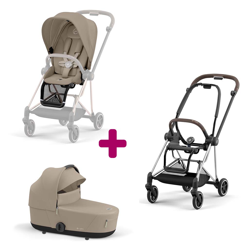 Cybex - Pack Poussette Duo Châssis poussette Mios chrome brown 2022 + siège Mios Cozy Beige + Nacelle Luxe Mios Cozy Beige  Cybex