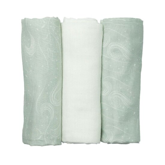 Trois Kilos Sept Lot de 3 langes Au large de Nova Beige/ Vert 70x70 cm