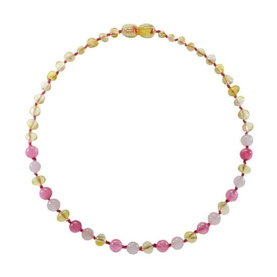 Irréversible Bijoux Collier ambre et pierre naturelle pour bébé Lemon/Quartz Rose/Calcédoine 0-2 ans