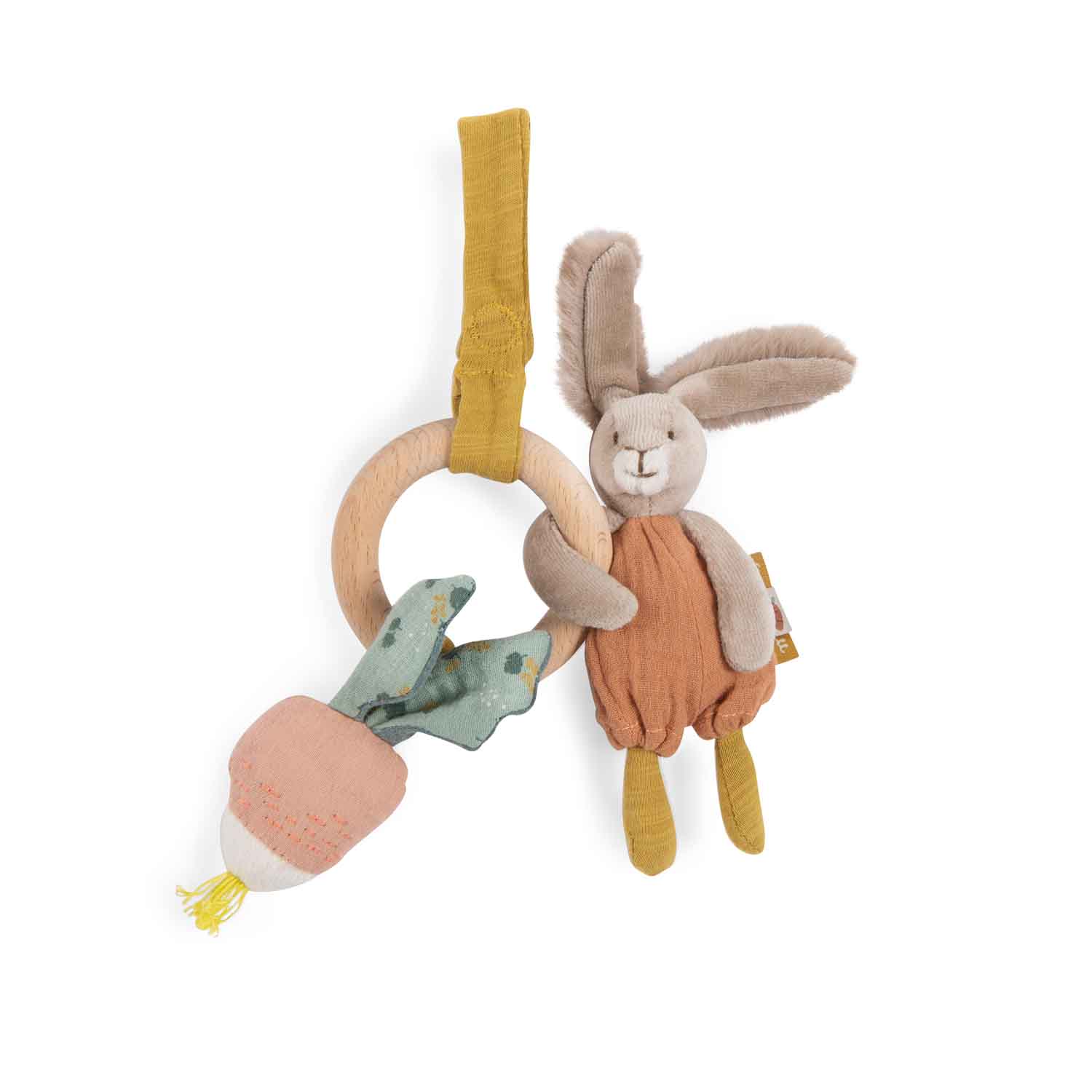 Hochet anneau bois lapin MULTICOLORE Moulin Roty