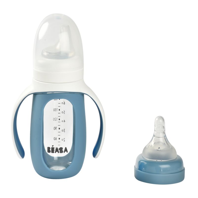 Beaba - Biberon d'apprentissage 2 en 1 en verre BLEU Béaba
