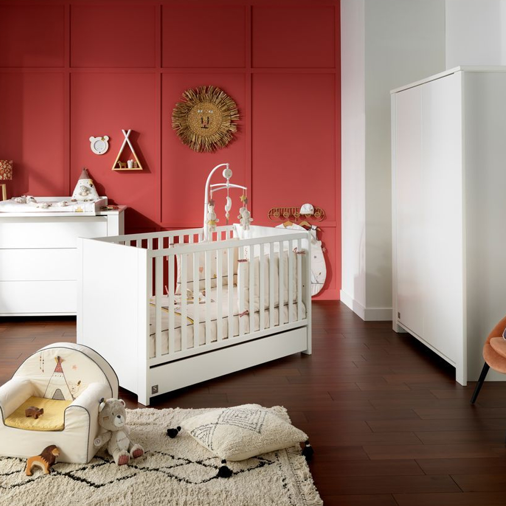 Chambre bébé complète Loft : lit 70x140, commode, armoire Sauthon
