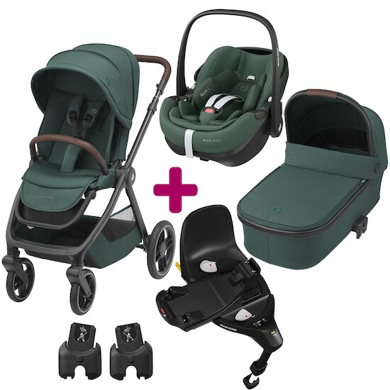 Maxi Cosi Pack poussette trio Oxford + nacelle Oria + coque Pebble 360 Essential Green + base familyfix 360 pro  