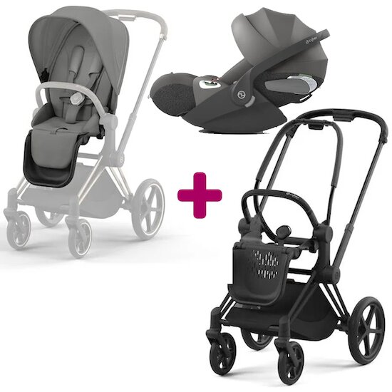 Cybex Pack Duo Chassis Priam matt black + Siège + Cloud T i-size Mirage Grey  