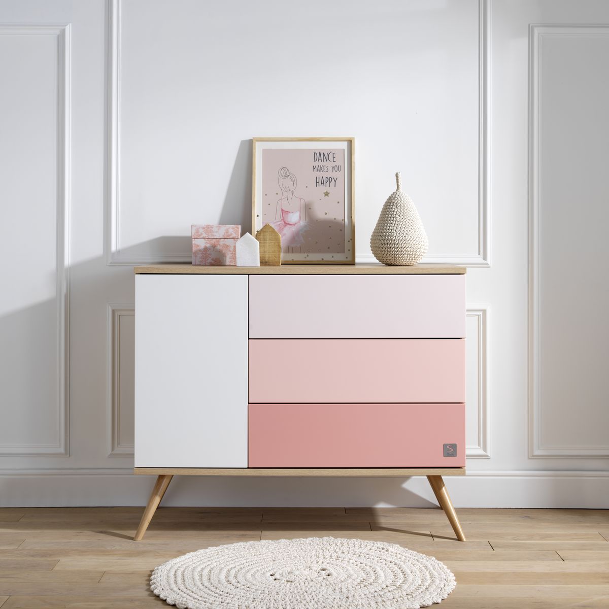 Commode porte + 3 tiroirs Seventies ROSE Sauthon