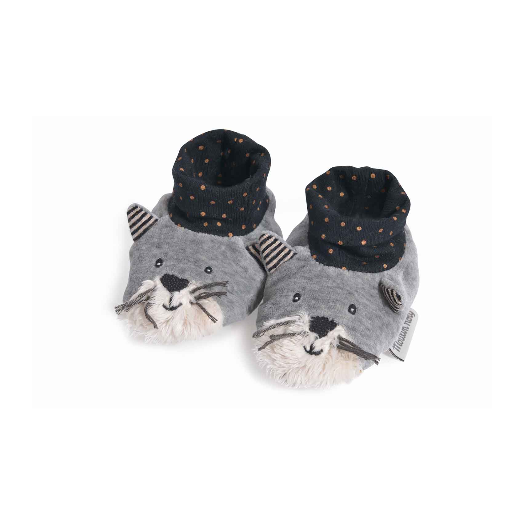 Chaussons chat Fernand Les Moustaches GRIS Moulin Roty