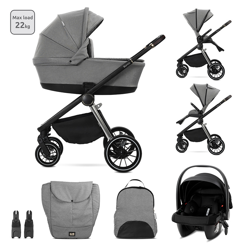 Trio Poussette Bianca Nacelle+Coque Aria Lux GRIS Lorelli