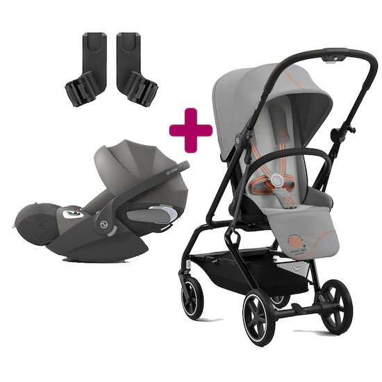 Cybex Pack poussette duo Eezy S Twist + 2 Lava Grey + coque Cloud T i-size mirage grey + adaptateurs coque  