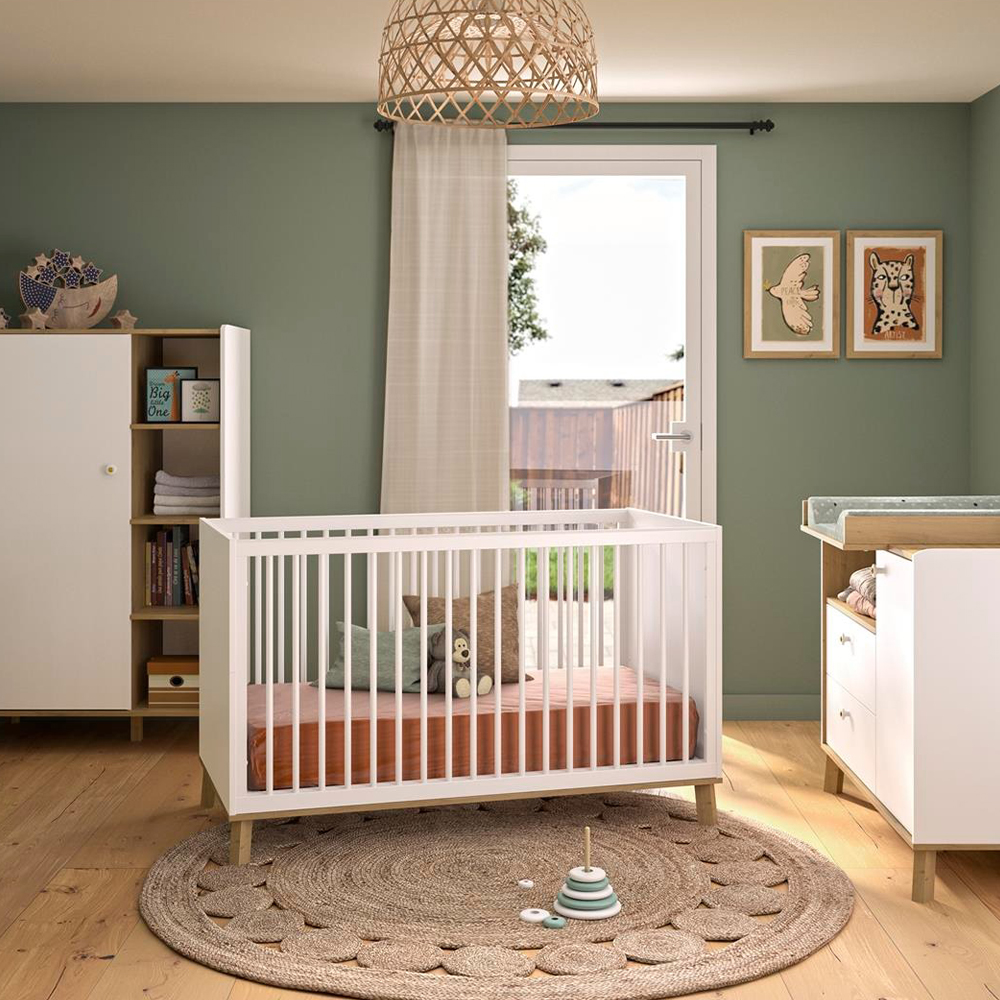 Chambre bébé complète Alba : lit 70x140 commode, petite armoire Bébé Lune