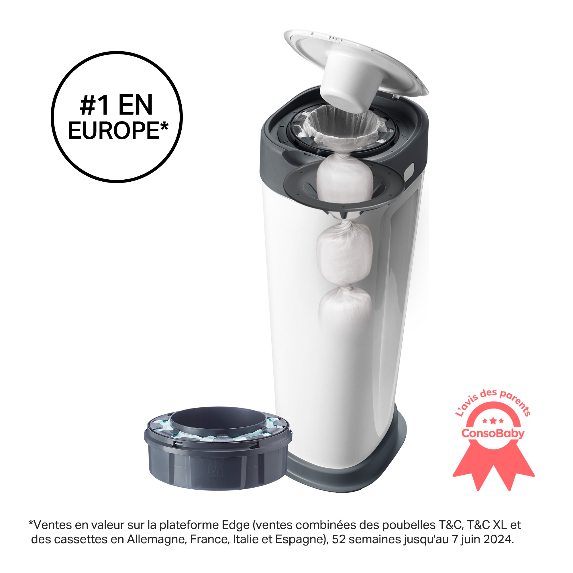 Poubelle à couches Twist & click XL FFP BLANC Tommee Tippee