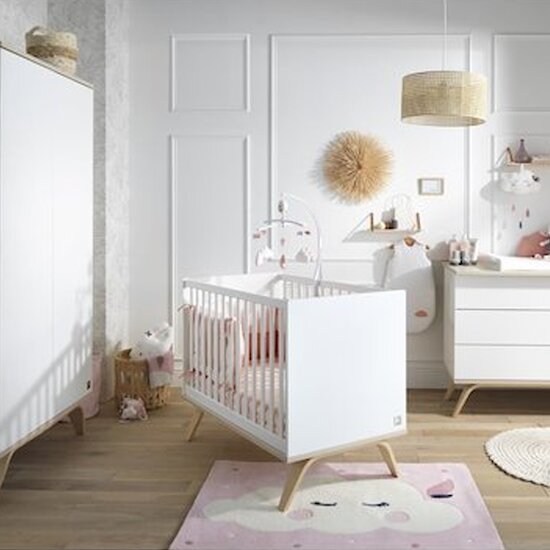 Sauthon Chambre bébé complète Serena : lit 60x120, commode, armoire  