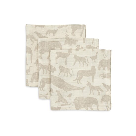 Lot de 3 serviettes gaze de coton animals Nougat 31x31 cm