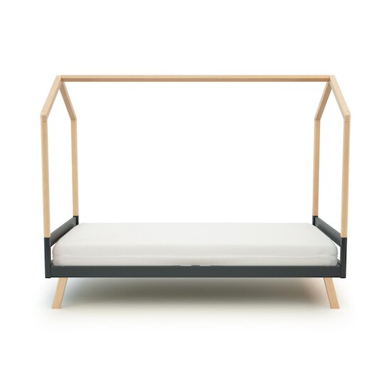 AT4 Lit cabane bébé évolutif Gris Graphite Hêtre Verni 70x140 cm