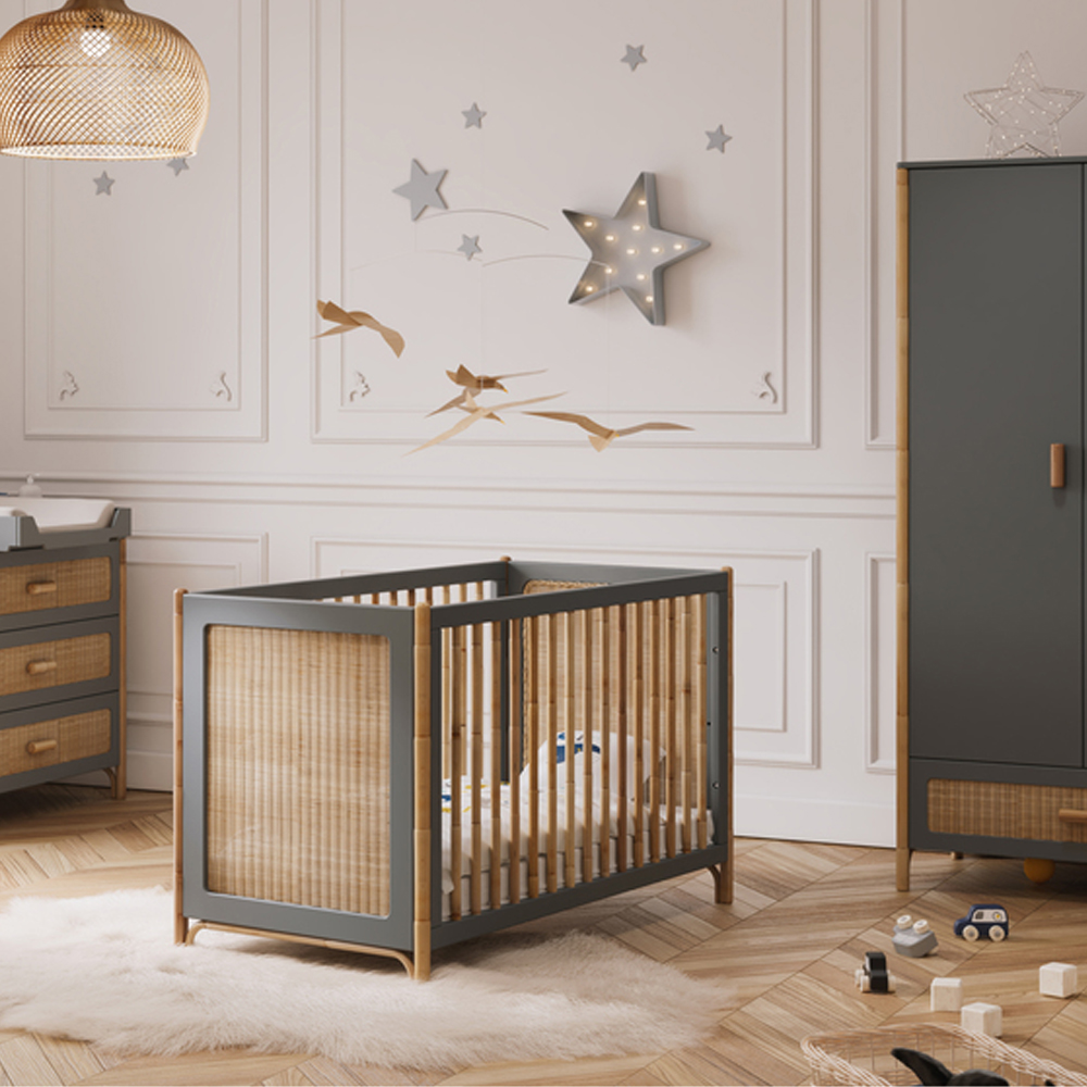 Chambre bébé complète Océania Gris : lit 60x120, commode, armoire Théo