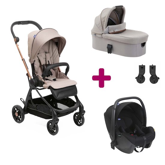 Chicco Pack poussette Trio One4Ever Nacelle + Siège auto Kory + Adaptateurs desert taupe  