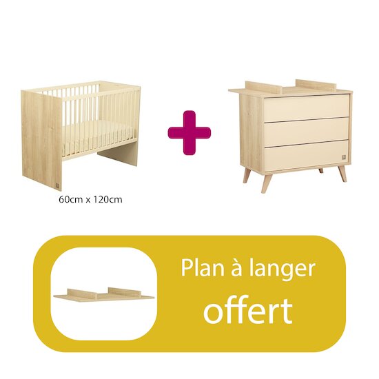 Sauthon Chambre bébé duo : Lit bébé transformable 60x120, Commode 3 tiroirs,plan offert   