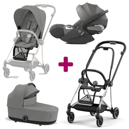 Cybex Pack trio Châssis poussette Mios chrome black +Siège + Nacelle + Cloud T i-size Mirage Grey  