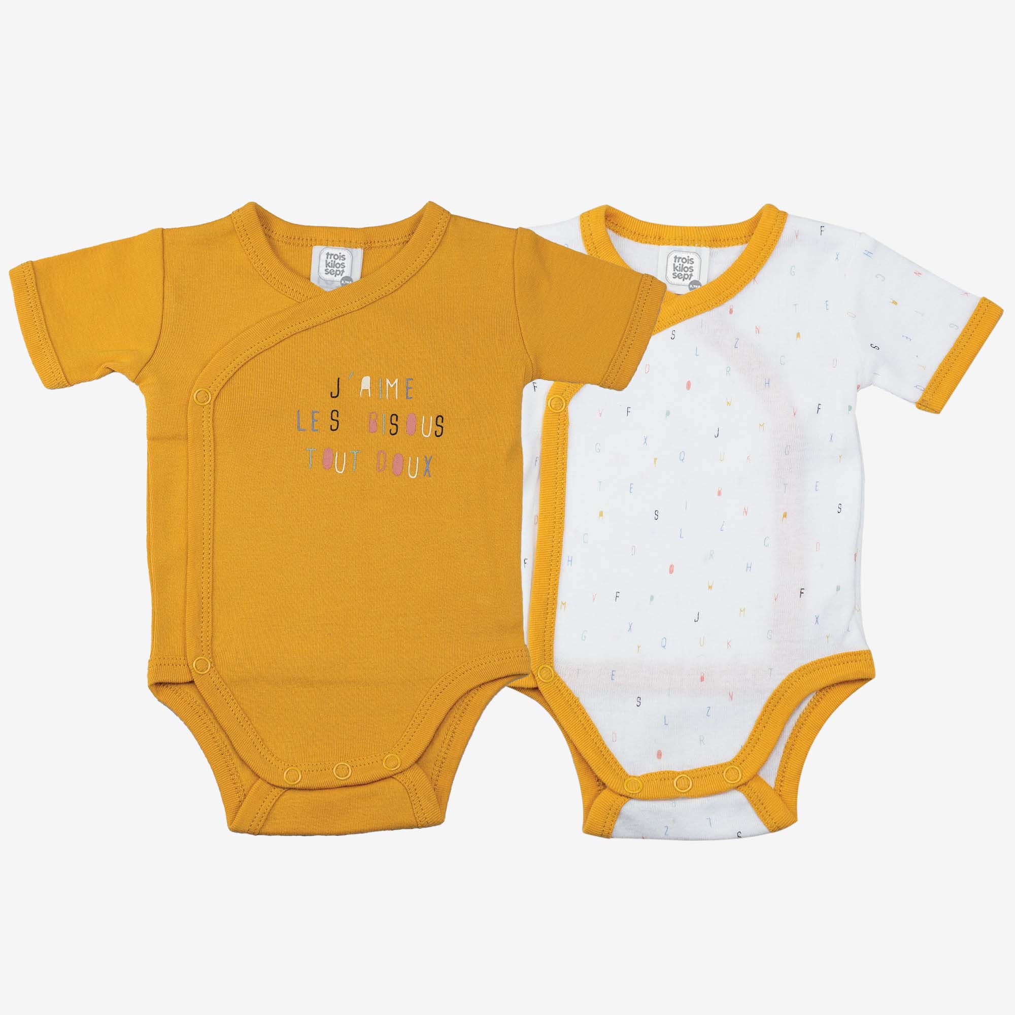 Trois Kilos Sept - Lot de 2 bodys manches courtes Alphabet JAUNE Trois Kilos Sept