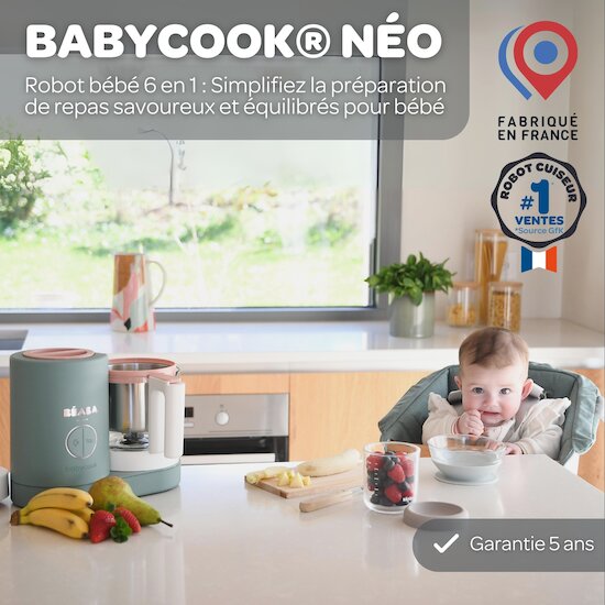 Béaba Babycook Néo Robot Bébé 6 en 1, Made in France, Gris Minéral Eucalyptus  Béaba Babycook Néo Robot Bébé 6 en 1, Made in France, Gris Minéral Eucalyptus