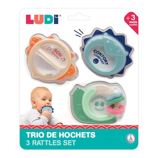 Ludi Trio de hochets Multicolore  Ludi Trio de hochets Multicolore