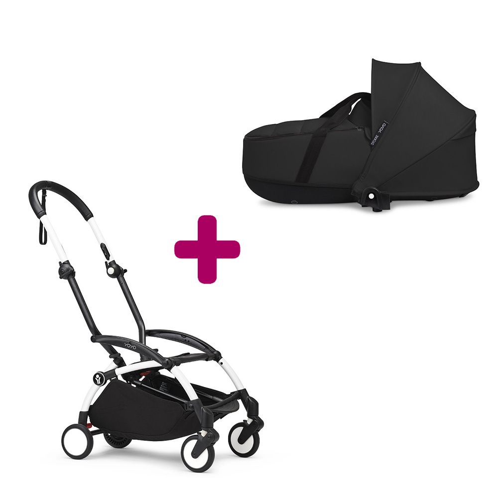 Pack chassis poussette YOYO³ Blanc + nacelle YOYO³ Noir Stokke