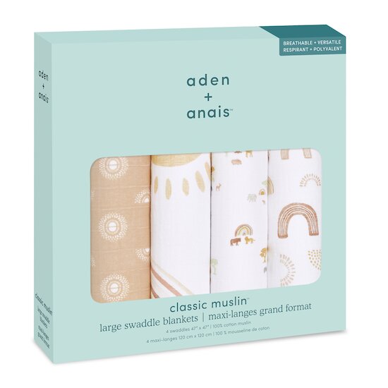 Aden et Anais 4 maxi-langes en mousseline de coton Keep Rising 120x120 cm