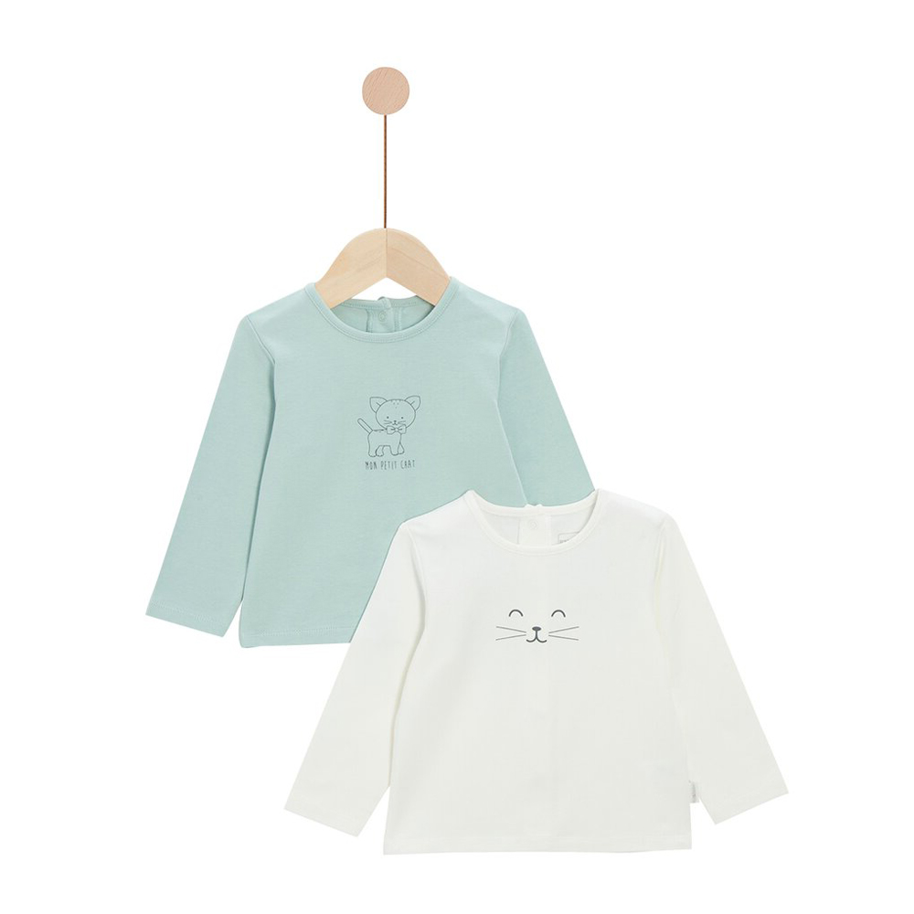 P’tit bisou - 2 t-shirts manches longues Mon Trousseau Chaton BLANC P’tit bisou