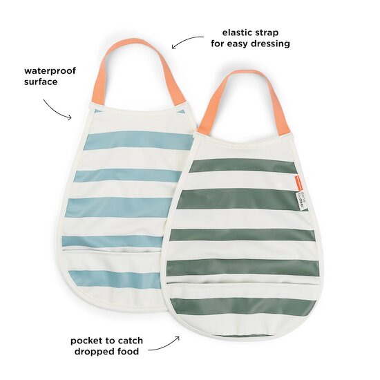 Done by Deer 2 bavoirs élastique Stripes Bleu/Vert 