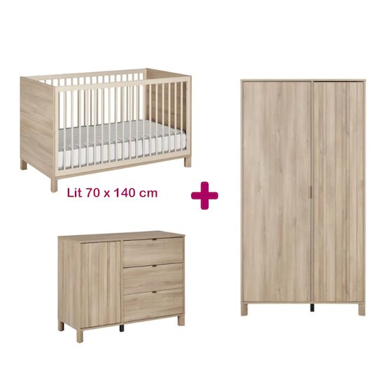 Galipette Chambre bébé complète Calypso Chêne: Lit bébé 70x140, Commode 3 tiroirs 1 porte, Armoire 2 portes    Galipette Chambre bébé complète Calypso Chêne: Lit bébé 70x140, Commode 3 tiroirs 1 porte, Armoire 2 portes