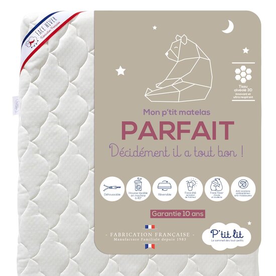 P'tit lit Mon P'tit Matelas Parfait déhoussable - blanc  P'tit lit Mon P'tit Matelas Parfait déhoussable - blanc