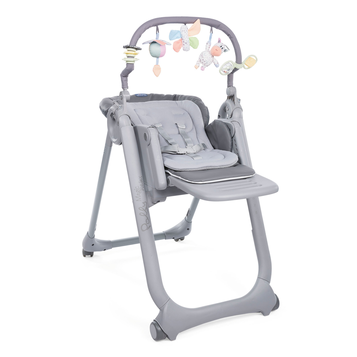 Chaise haute Polly Magic Relax 4 roues GRIS Chicco