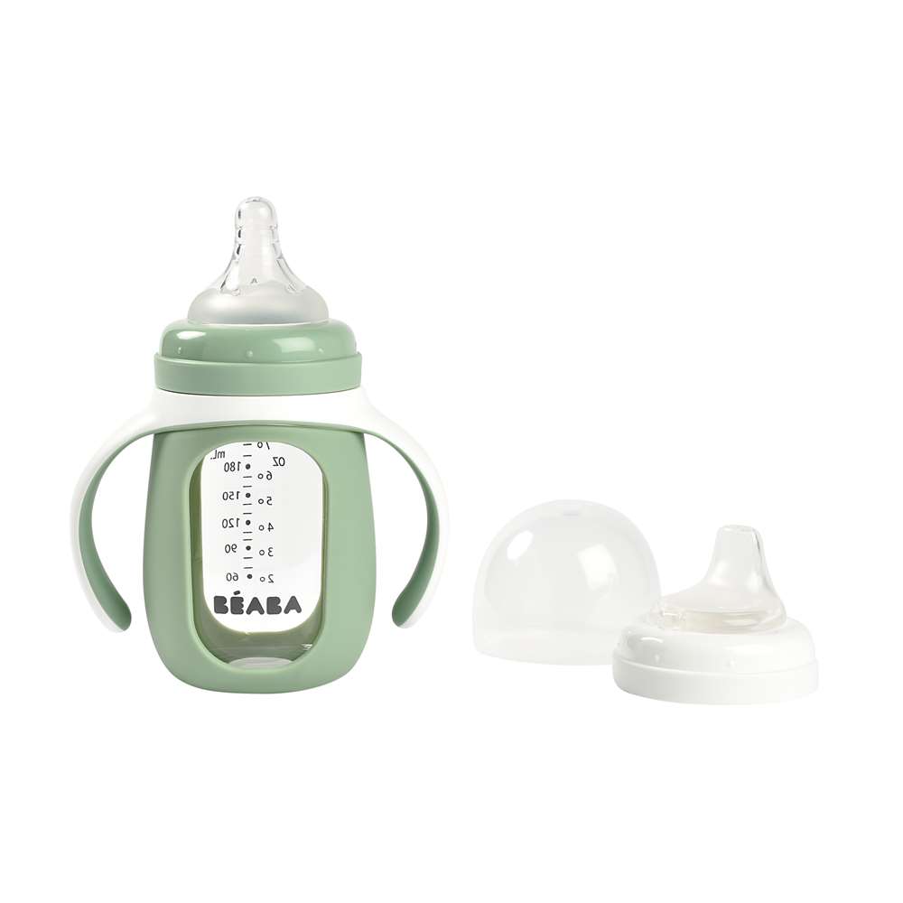 Beaba - Biberon d'apprentissage 2 en 1 en verre VERT Béaba