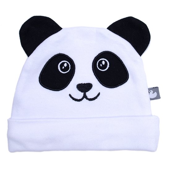 BB&Co Bonnet doublé pur coton Petit panda avec oreilles Blanc/Noir Naissance