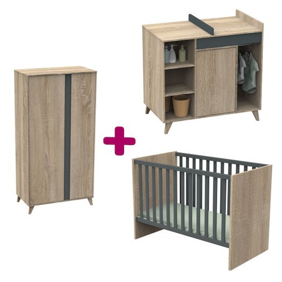 Sauthon Chambre bébé complète Nova : lit 60x120, commode, armoire   Sauthon Chambre bébé complète Nova : lit 60x120, commode, armoire