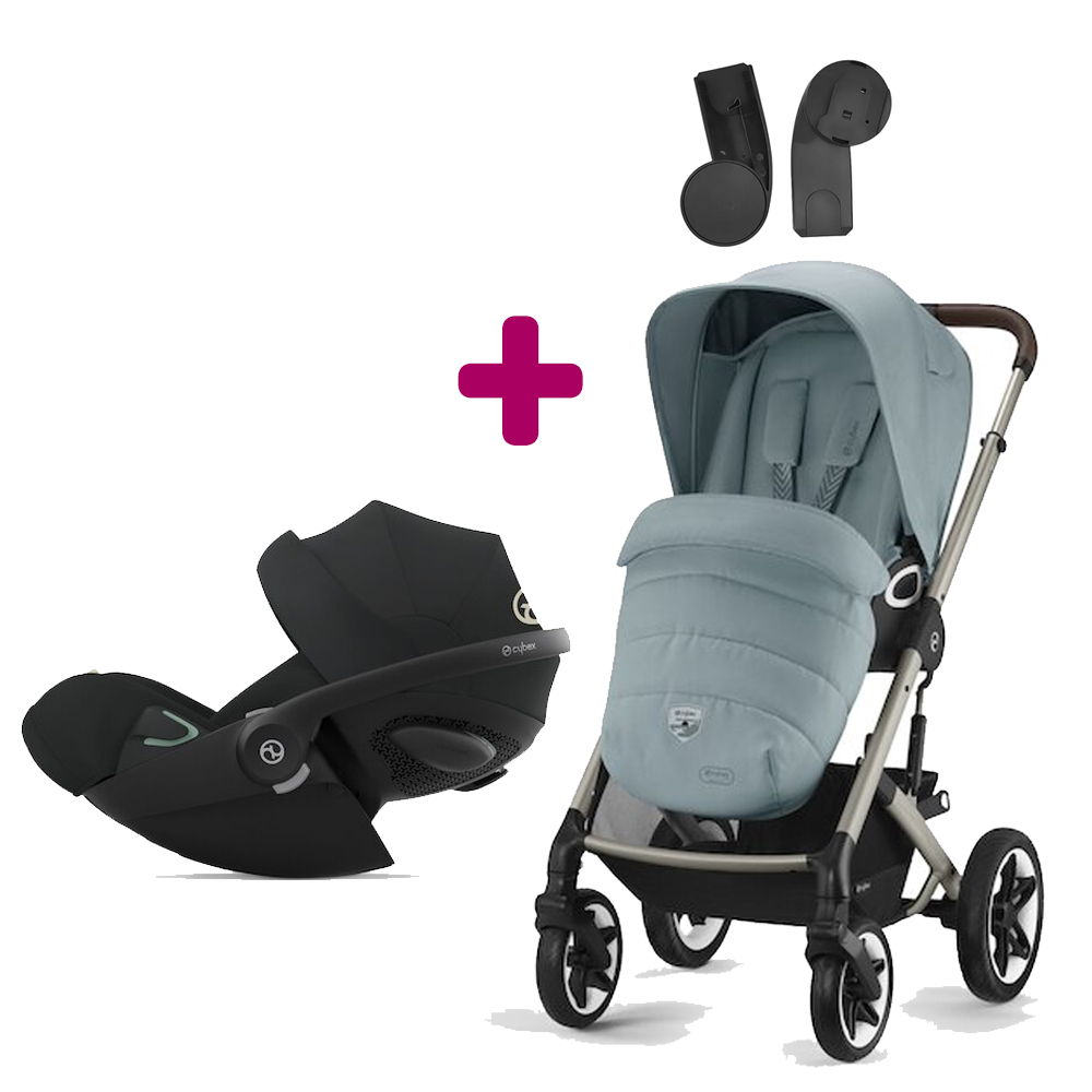 Cybex - Pack Poussette Duo Talos S Lux 2023 Taupe sky blue + adaptateurs + Coque Cloud G i-Size Tissu Plus Moon Black  Cybex