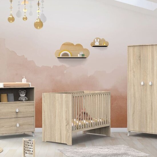 Sauthon Chambre bébé complète Montana : lit 60x120 commode, armoire  