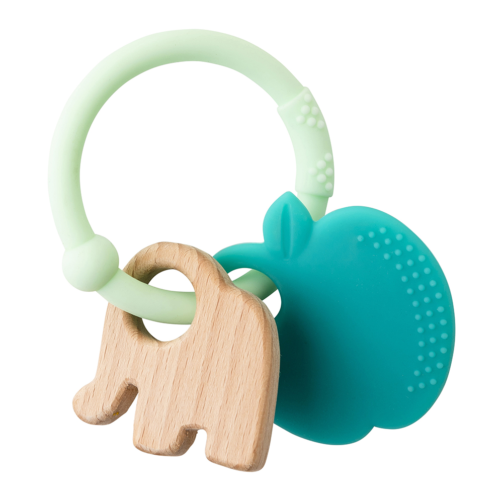 Anneau hochet silicone+bois VERT Nattou