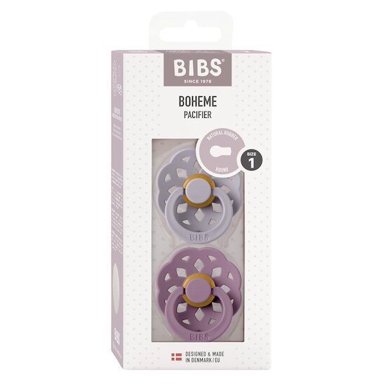BIBS Tétines Boheme 2 Pack Caoutchouc naturel Fossil Grey/Mauve 