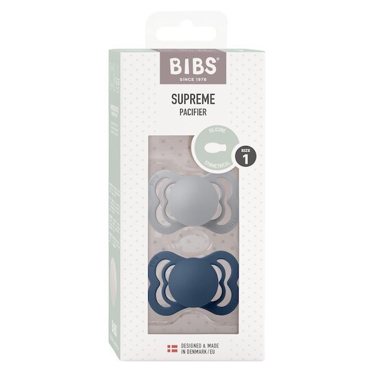 BIBS Tétines Supreme 2 Pack Silicone Cloud/Steel Blue 