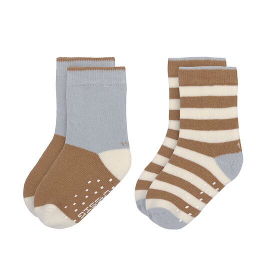 Lässig 2 chaussettes GOTS antidérapantes caramel/bleu clair 19-22