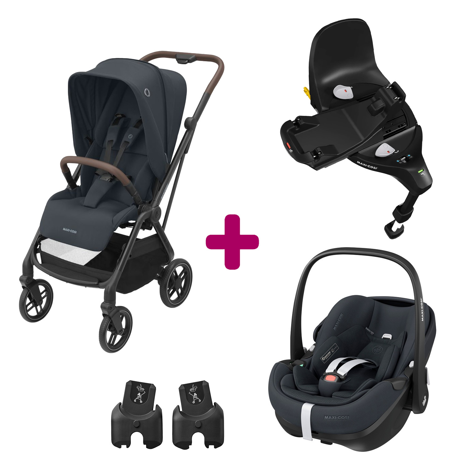 MAXI COSI - Pack poussette duo Léona 2 + pebble 360 pro 2 essential graphite + base familyfix 360 pro  Maxi Cosi
