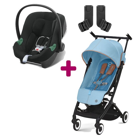 Cybex Pack poussette duo Libelle Beach Blue + Coque Aton B2 i-Size Volcano Black + adaptateurs coque  