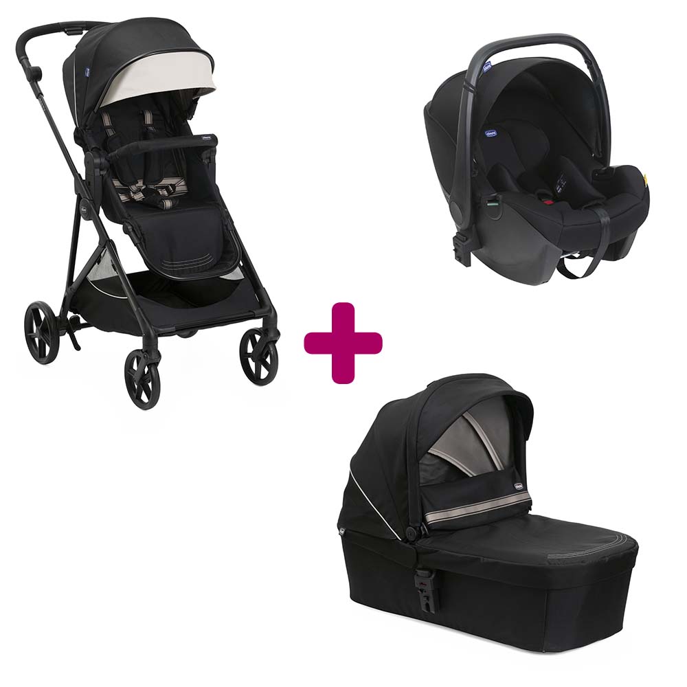 Chicco - Pack poussette trio Seety Etna black + coque Kory essential black + nacelle Etna black  Chicco